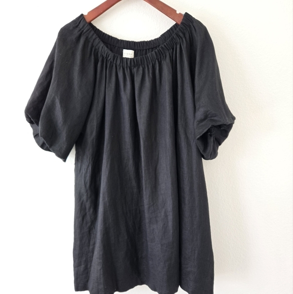 DISSH Black Linen Puffed Short Sleeve Mini Dress size 8 - Picture 11 of 16